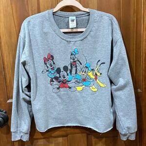 Disney Mickey & Friends Cropped Grey Pullover Fleece Sweatshirt EUC 1X